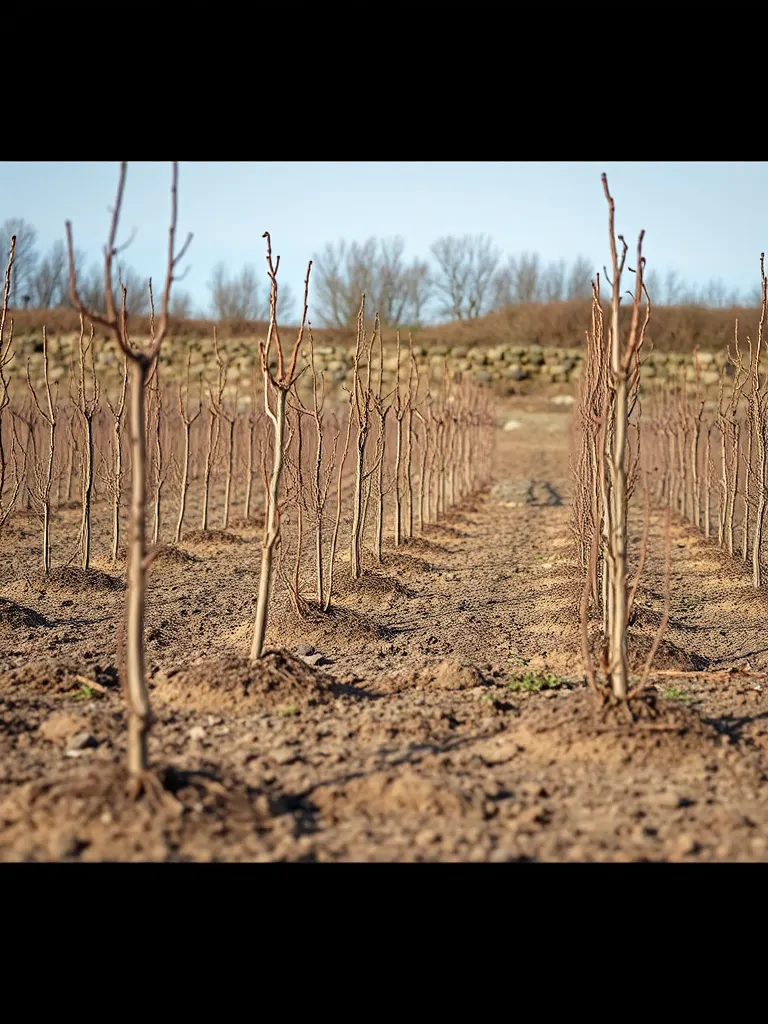 Cal Ferrer Orchard in its first February, bare-root trees on open ground