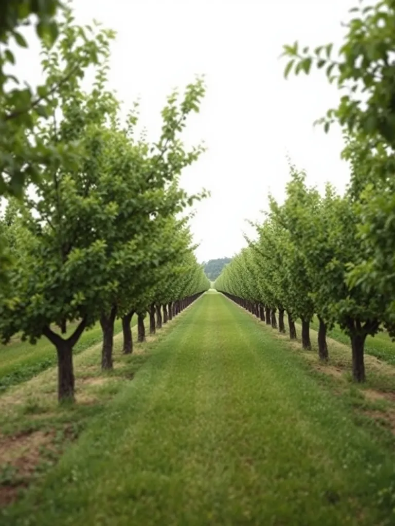 Cal Ferrer Orchard in its seventh year, canopies filling out over cut clover
