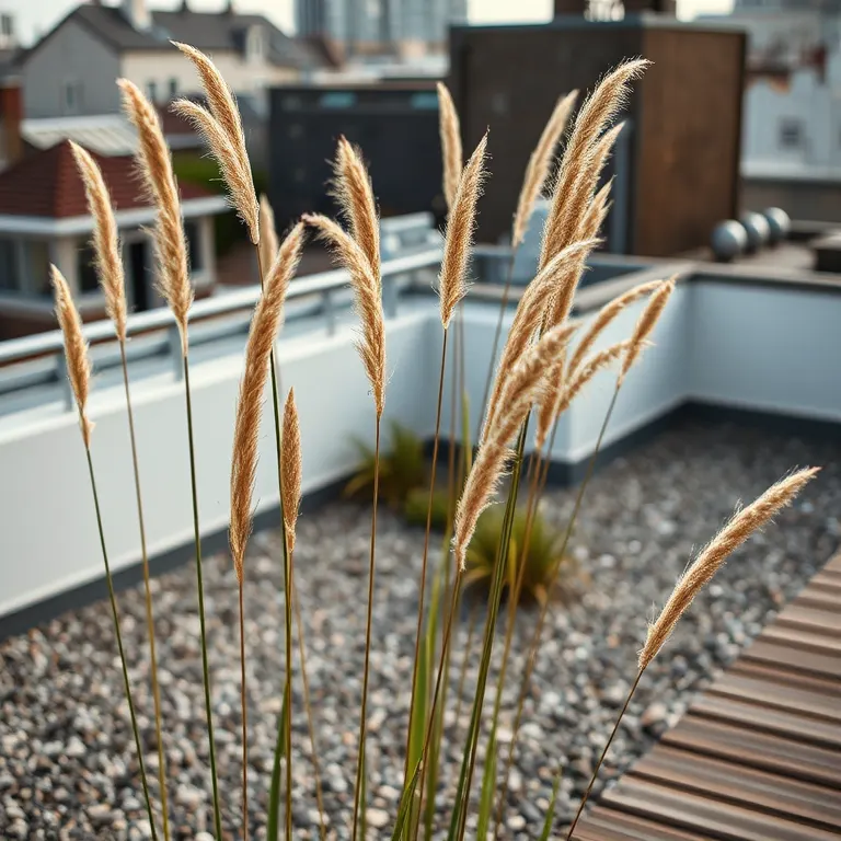 The roof terrace at Carrer Ample with grasses moving in the wind